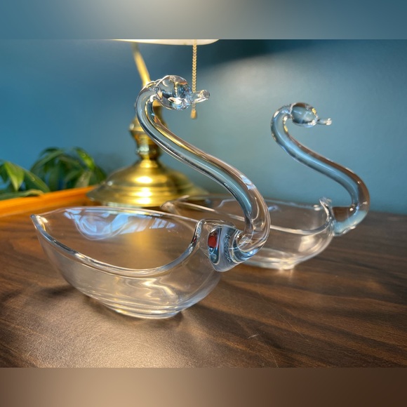 Midcentury Glass Swan Trinket/Candy Dish (set of 2) - Picture 2 of 5